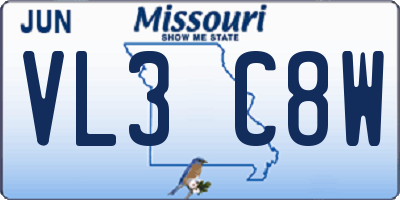 MO license plate VL3C8W