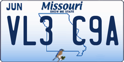 MO license plate VL3C9A