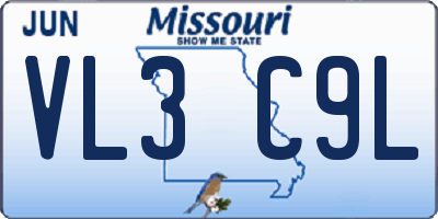 MO license plate VL3C9L