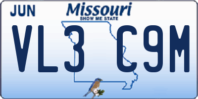 MO license plate VL3C9M
