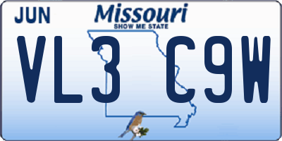 MO license plate VL3C9W