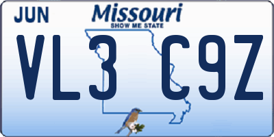 MO license plate VL3C9Z