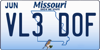 MO license plate VL3D0F