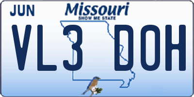 MO license plate VL3D0H