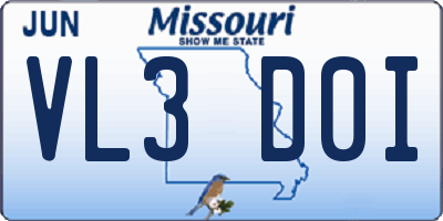 MO license plate VL3D0I
