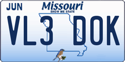 MO license plate VL3D0K