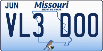 MO license plate VL3D0O