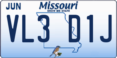 MO license plate VL3D1J