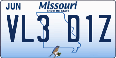 MO license plate VL3D1Z