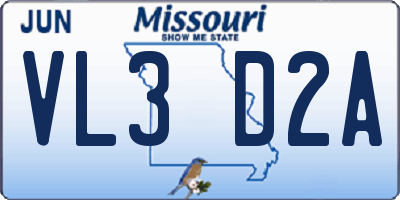 MO license plate VL3D2A