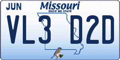 MO license plate VL3D2D
