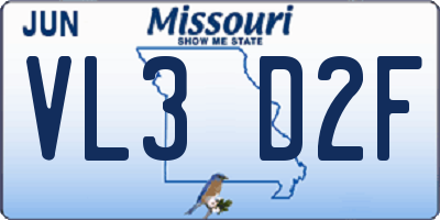 MO license plate VL3D2F