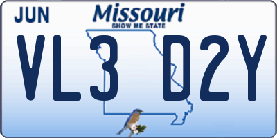 MO license plate VL3D2Y