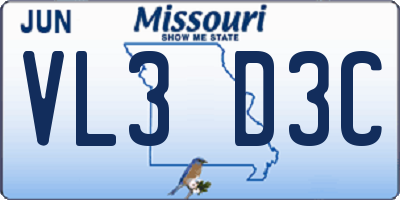 MO license plate VL3D3C