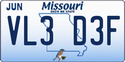 MO license plate VL3D3F