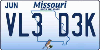 MO license plate VL3D3K