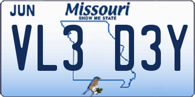 MO license plate VL3D3Y