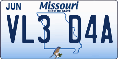 MO license plate VL3D4A