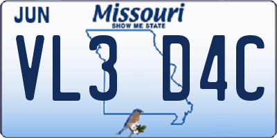 MO license plate VL3D4C
