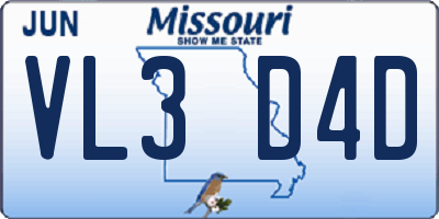 MO license plate VL3D4D