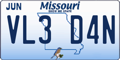 MO license plate VL3D4N