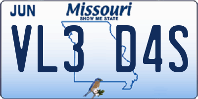 MO license plate VL3D4S
