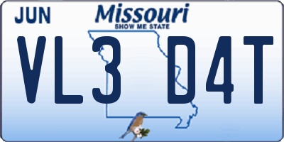 MO license plate VL3D4T