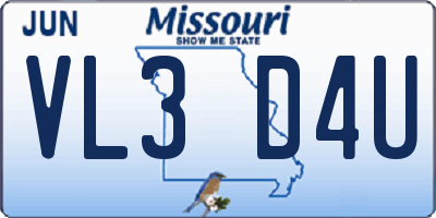 MO license plate VL3D4U