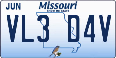 MO license plate VL3D4V
