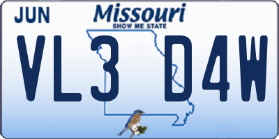 MO license plate VL3D4W