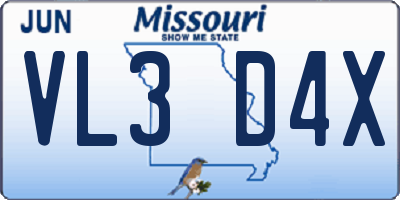 MO license plate VL3D4X