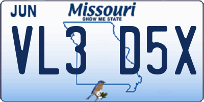 MO license plate VL3D5X