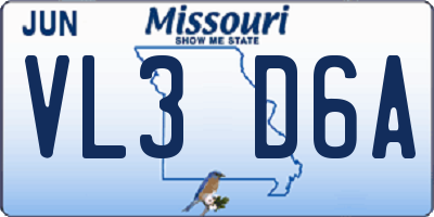 MO license plate VL3D6A