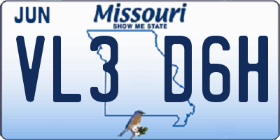 MO license plate VL3D6H