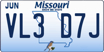 MO license plate VL3D7J