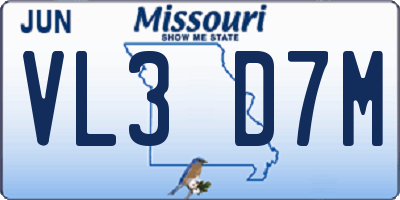 MO license plate VL3D7M