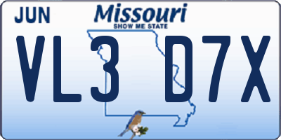 MO license plate VL3D7X