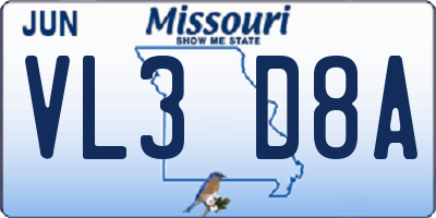 MO license plate VL3D8A