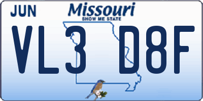 MO license plate VL3D8F