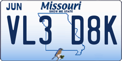 MO license plate VL3D8K