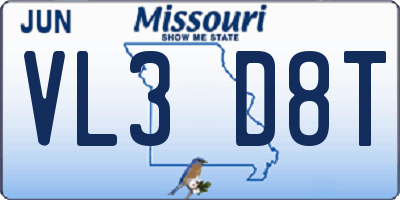 MO license plate VL3D8T