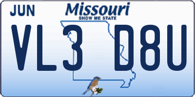 MO license plate VL3D8U