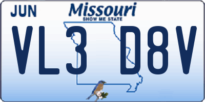 MO license plate VL3D8V