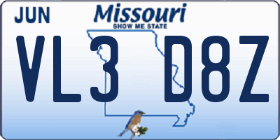 MO license plate VL3D8Z