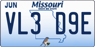 MO license plate VL3D9E