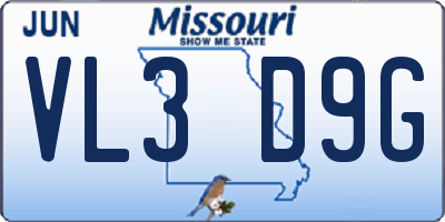 MO license plate VL3D9G