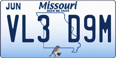 MO license plate VL3D9M