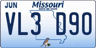 MO license plate VL3D9O