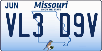 MO license plate VL3D9V