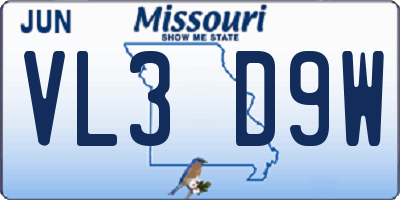 MO license plate VL3D9W